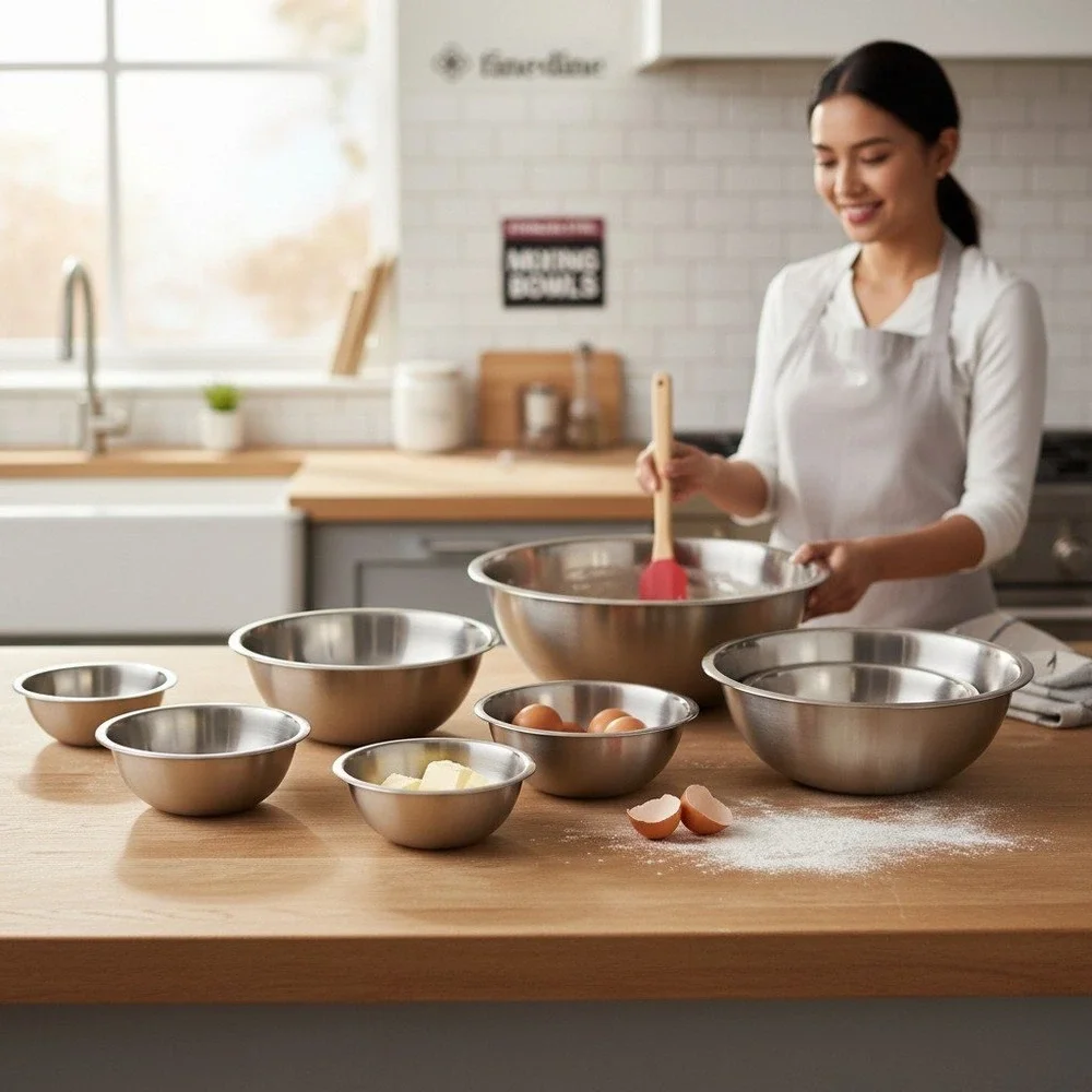 FineDine Mixing Bowls Set 6 Piece Silver Stainless Steel Brand New Nesting Set